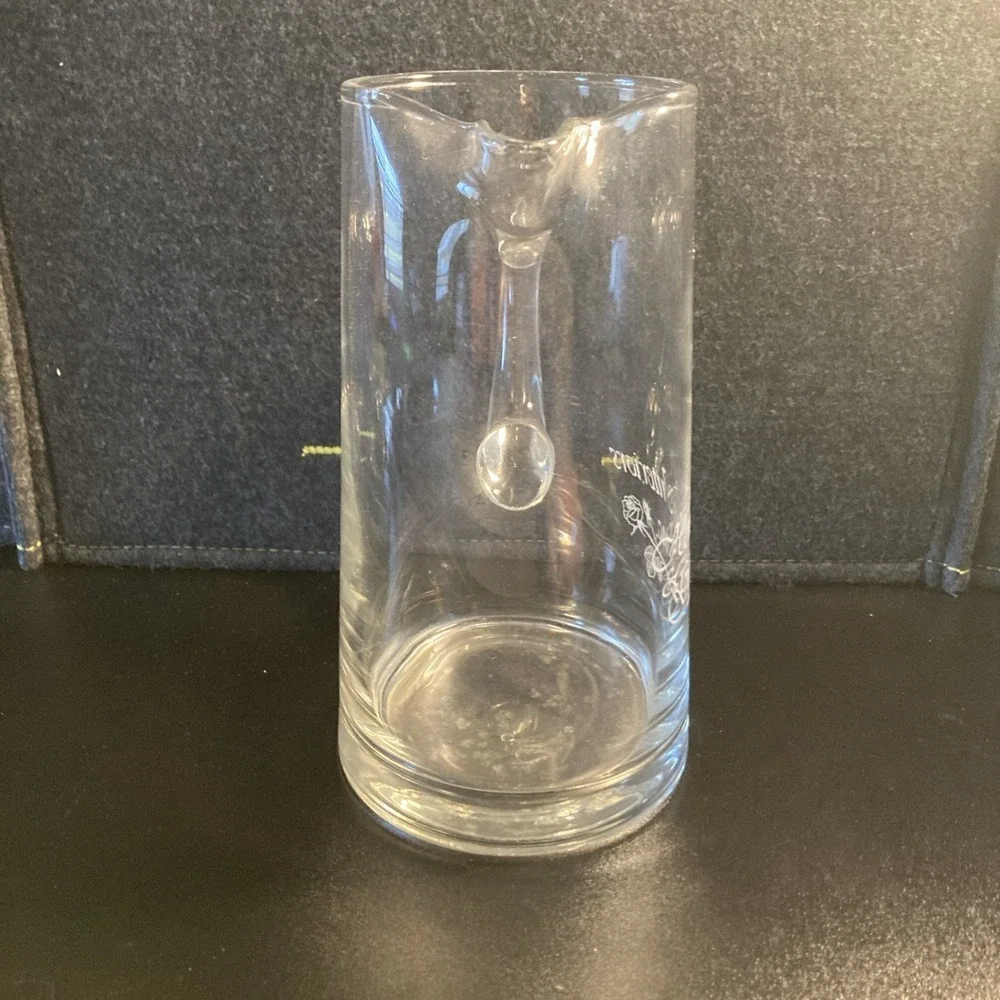 Vintage Home Interiors & Gifts Inc Glass Pitcher Etched‎ Logo Clear Glass